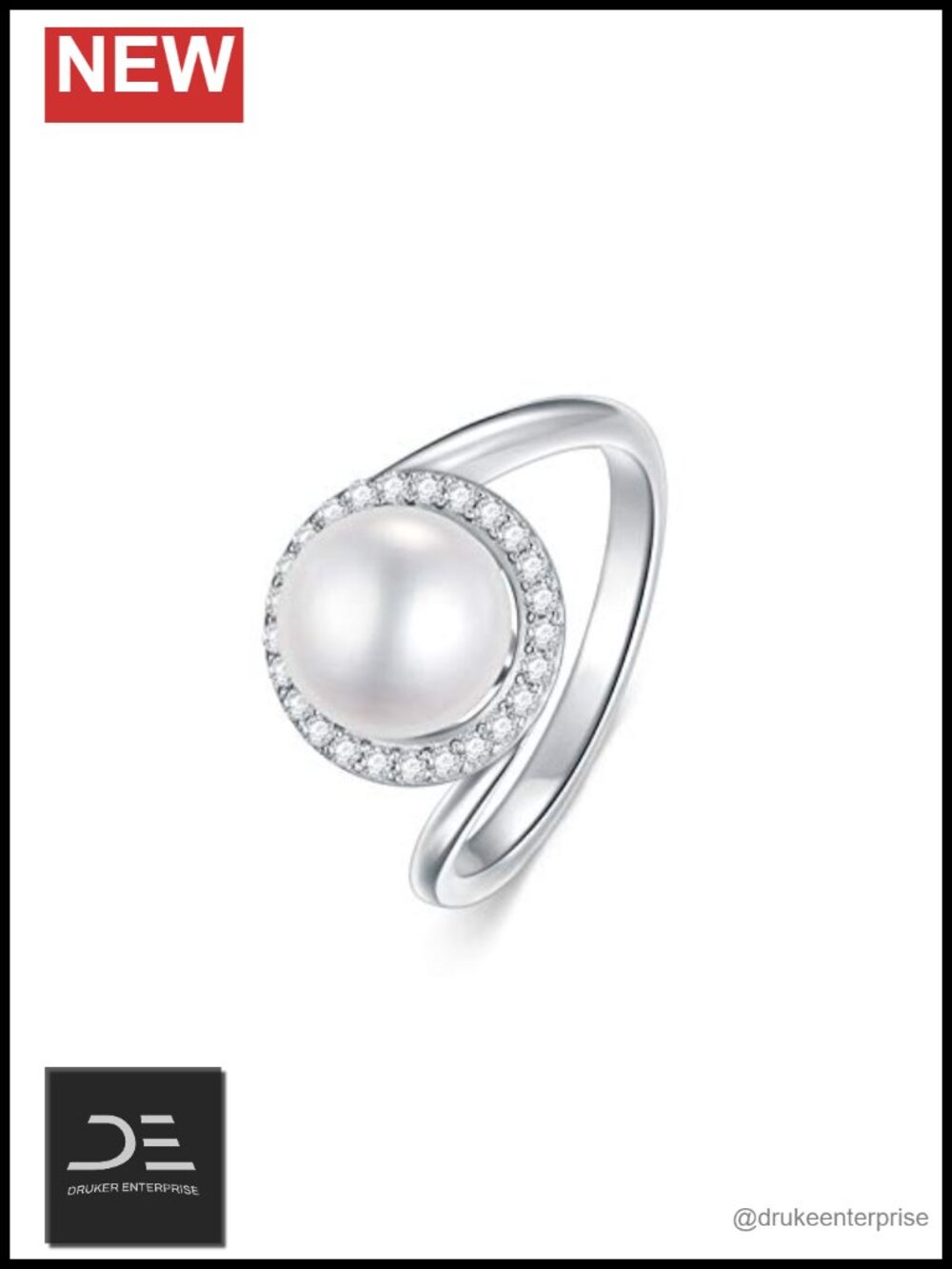 925 Sterling Silver Cultured Freshwater Pearl Ring 9mm Cubic Zirconia Dainty